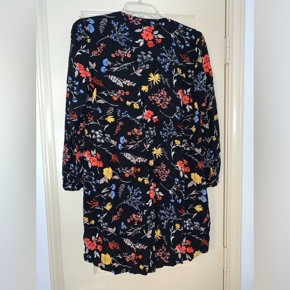 OLD BAVY FLORAL BABYDOLL DRESS BLACK OPEN VNECK BOHO SMOCK SMALL